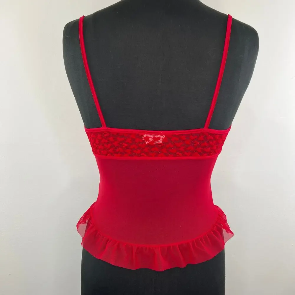 ARIANNE Red Sleeveless Lace Ruffle Hem Corset Lingerie Top Size S Small